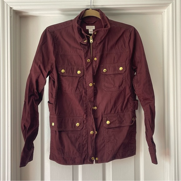 J. Crew Burgundy Canvas Utility Jacket with Gold Buttons - Picture 2 of 3